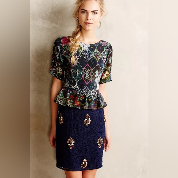 HEMANT & NANDITA Multicolor Patchwork Mini Peplum Dress, Size 8 - Picture 1 of 13